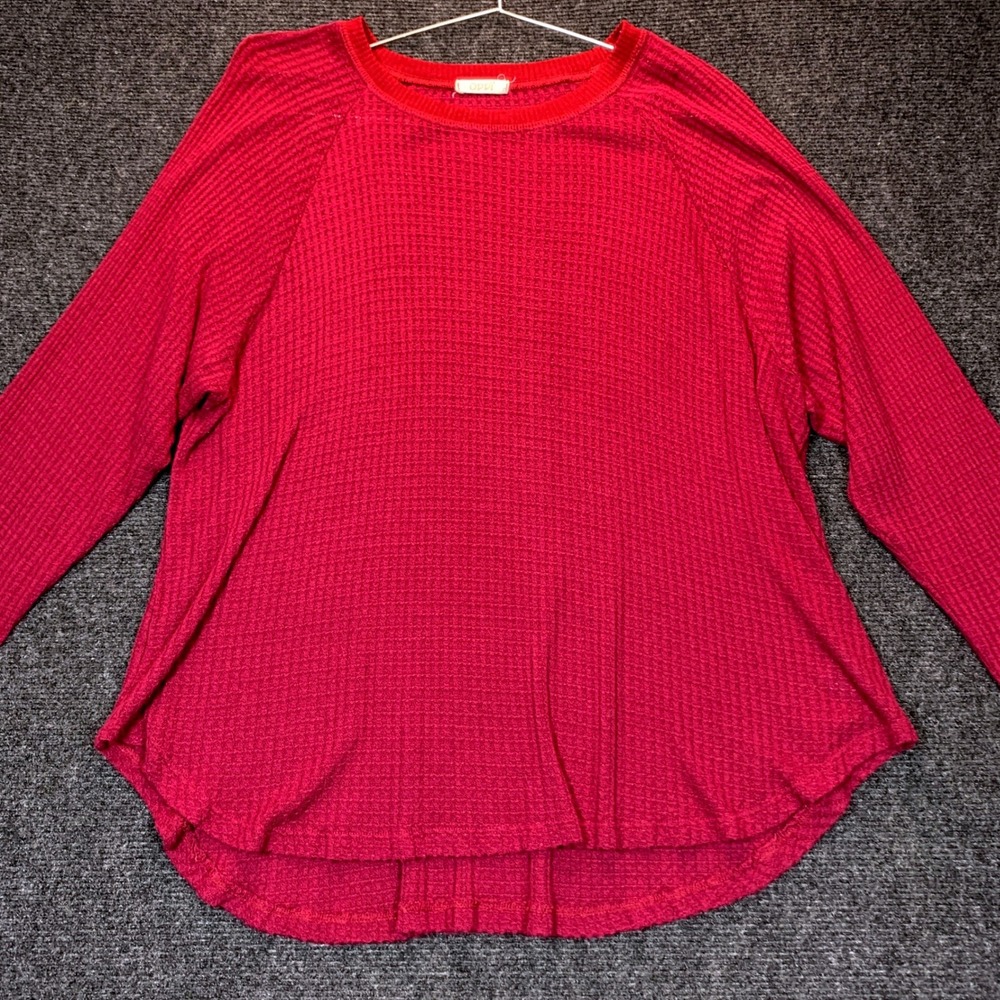 Oddi Waffle Knit Top L Oversized Wine Lightweight Thermal Soft Loose Layer USA